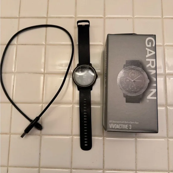 Garmin Black Smartwatch with Circular Display and Silicone Strap - Picture 7 of 7
